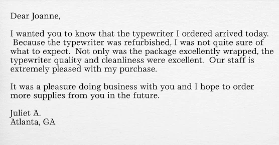 A positive testimonial letter.